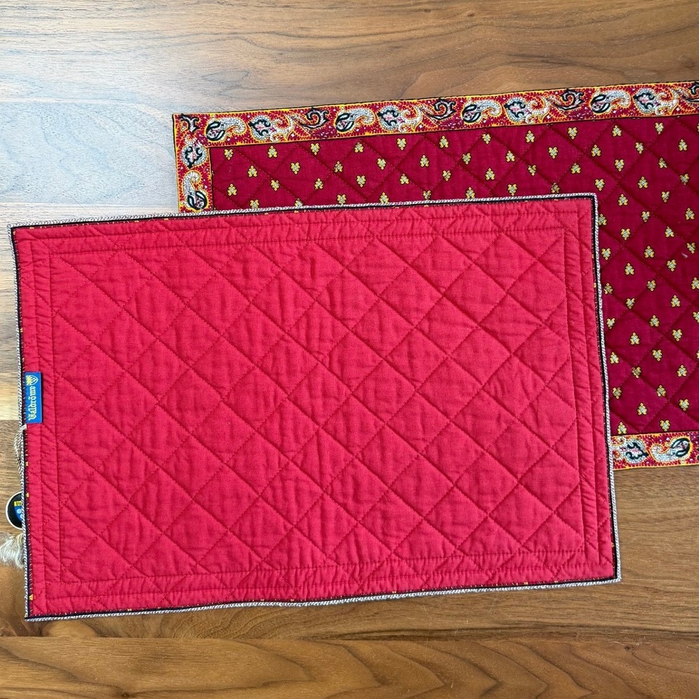 2 Valdrome French Country Quilted Placemats in Red Yellow Floral Paisley France - Picture 2 of 7